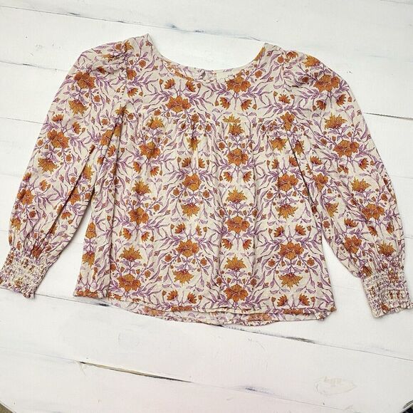 Universal Thread Tops - Universal Thread Blouse Womens XLarge Keyhole Neck Smocked Cuffs Floral Print